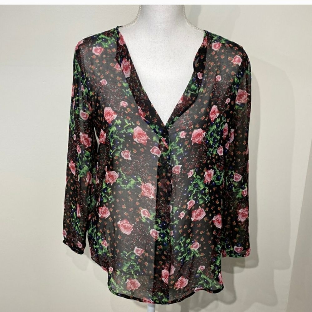 Philosophy Floral Chiffon Tunic Blouse Sz Med